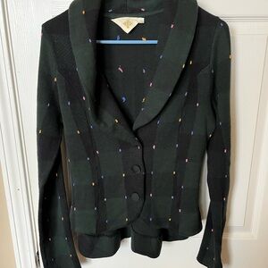 HWR Anthropologie WOOL Blend Green Black Plaid Blazer Women’s Sweater Size Small